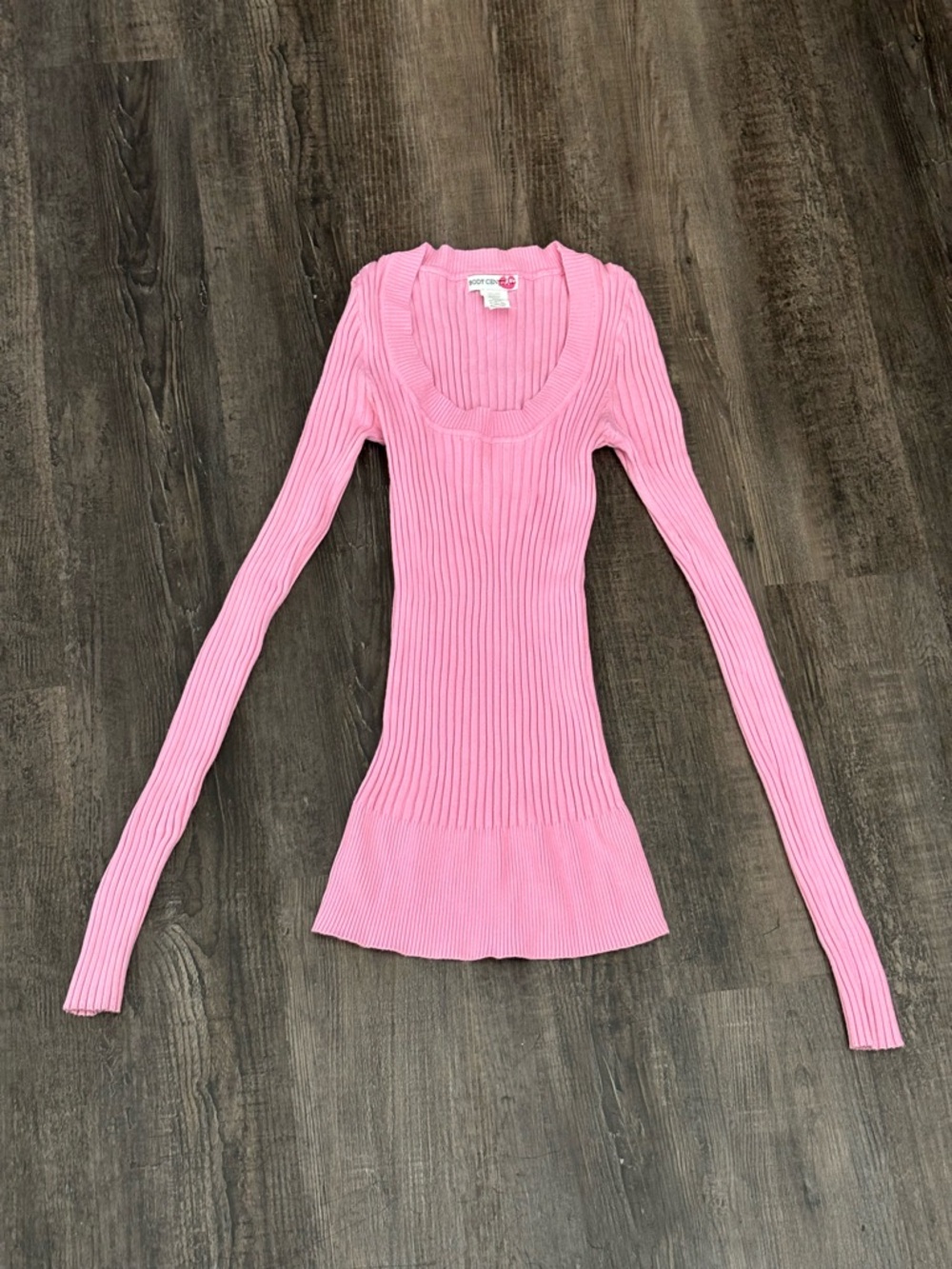 Body Central Pink Ribbed Scoop Neck Long Sleeve Top - Soft Rose